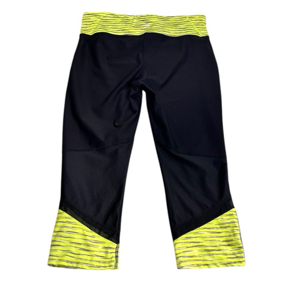 Xersion Fitted Crop Athletic Leggings Sz Large Black Neon Activewear Capri Pants - Picture 5 of 6
